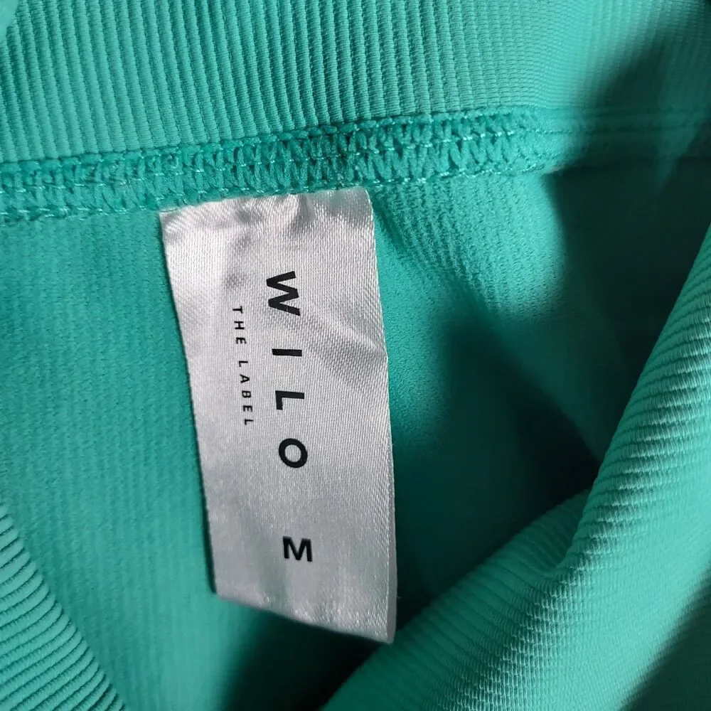 Wilo The Label Biker Shorts Womens M Teal Ruched High Rise Active Ribbed